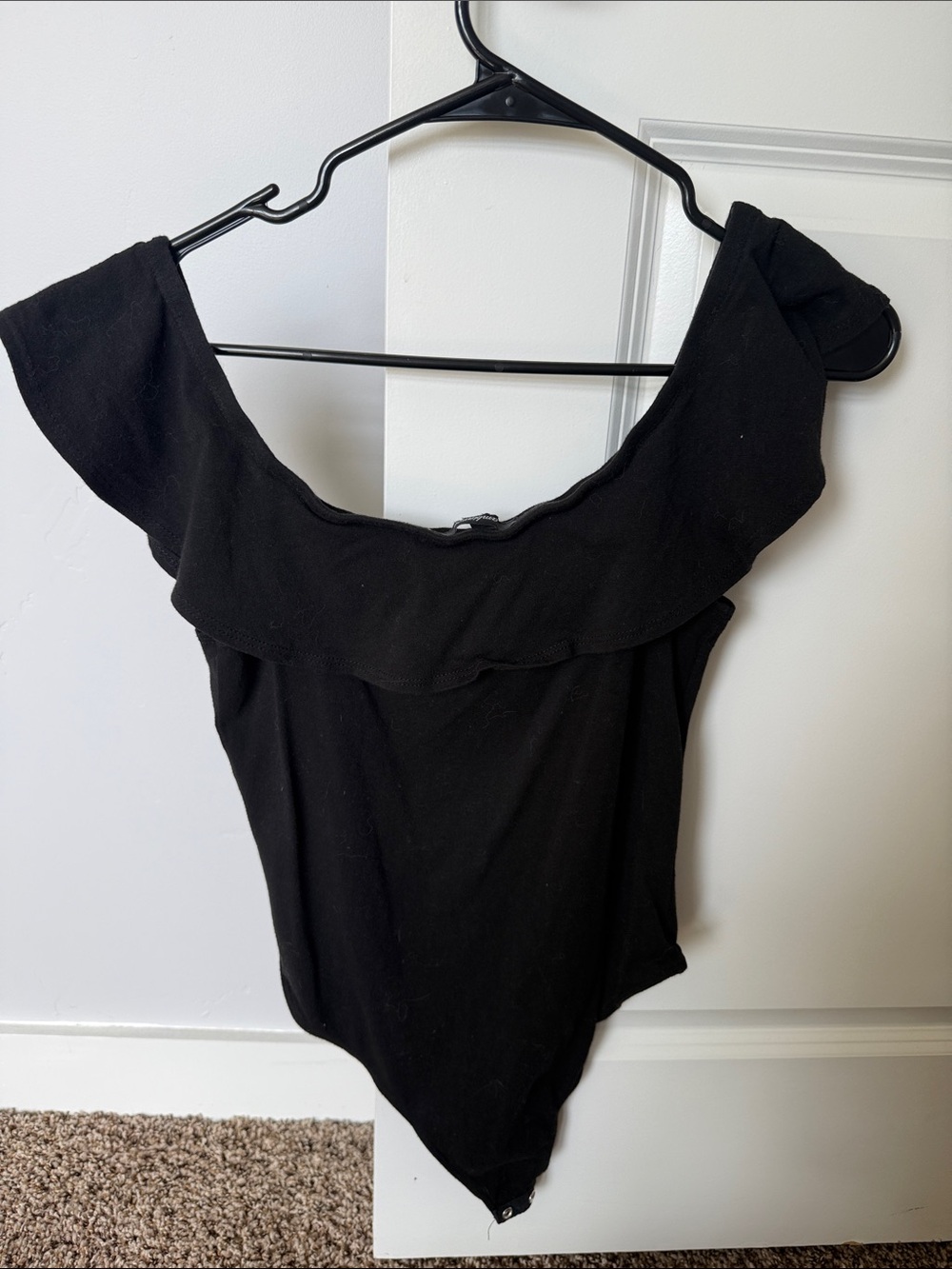 Black Off-Shoulder Ruffle Kids One-Piece - Picture 3 of 3
